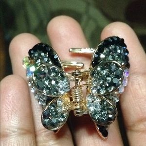 Black and white Rhinestone butterfly clip